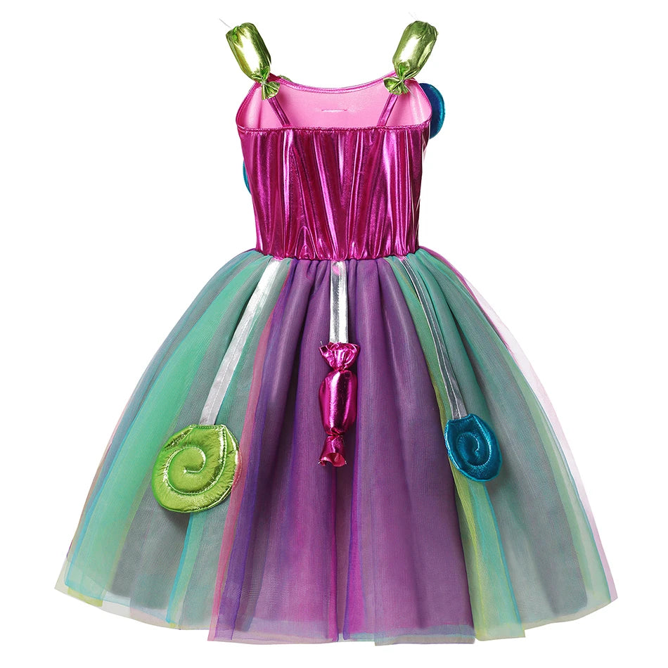 Purim Festival Lollipop Costume Girls Fairy Dress Fancy Carnival Birthday Fantasy Children Candy Rainbow Vestido Dress for Girls