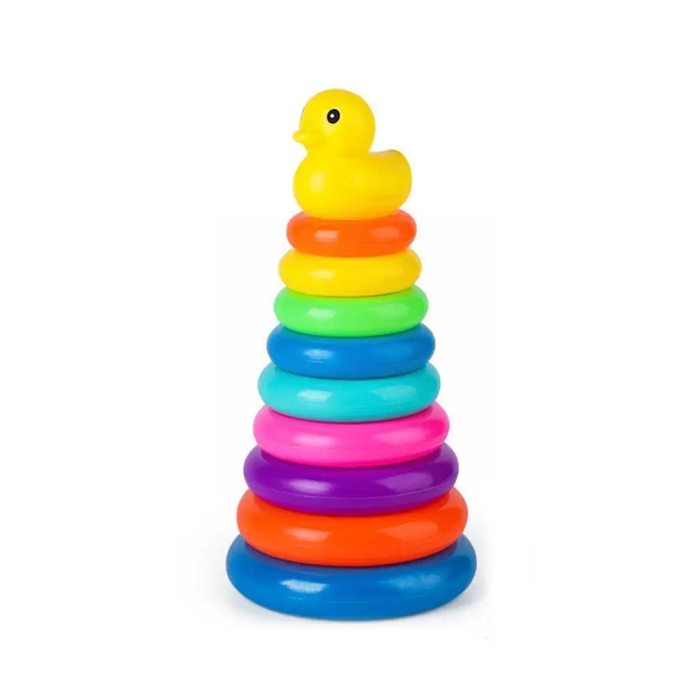 Children's Little Yellow Duck Rainbow Tower Stacking Circle Baby Early Childhood Education Puzzle Ring Montessoris Toy Kids