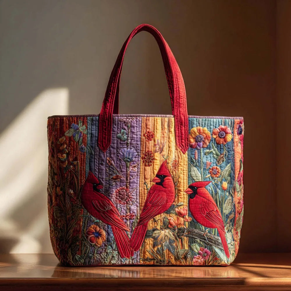 Cat Print Quilted Tote Bag Large Capacity Floral Shoulder Handbag