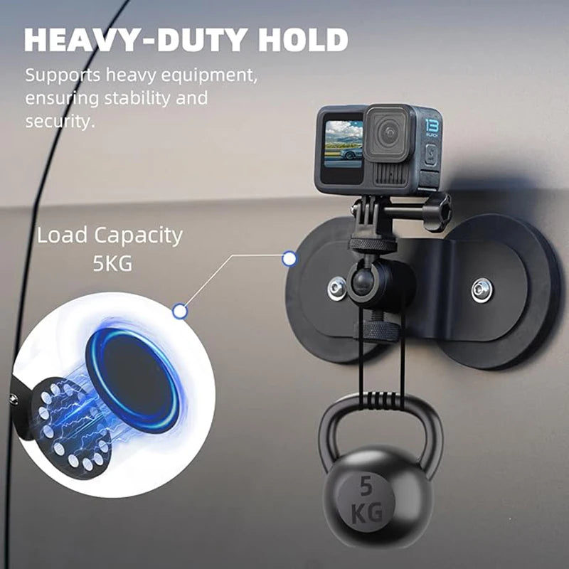 Magnetic Car Mount Stand Action Camera Holder Vacuum Suction Alloy 360 Degree Rotation
