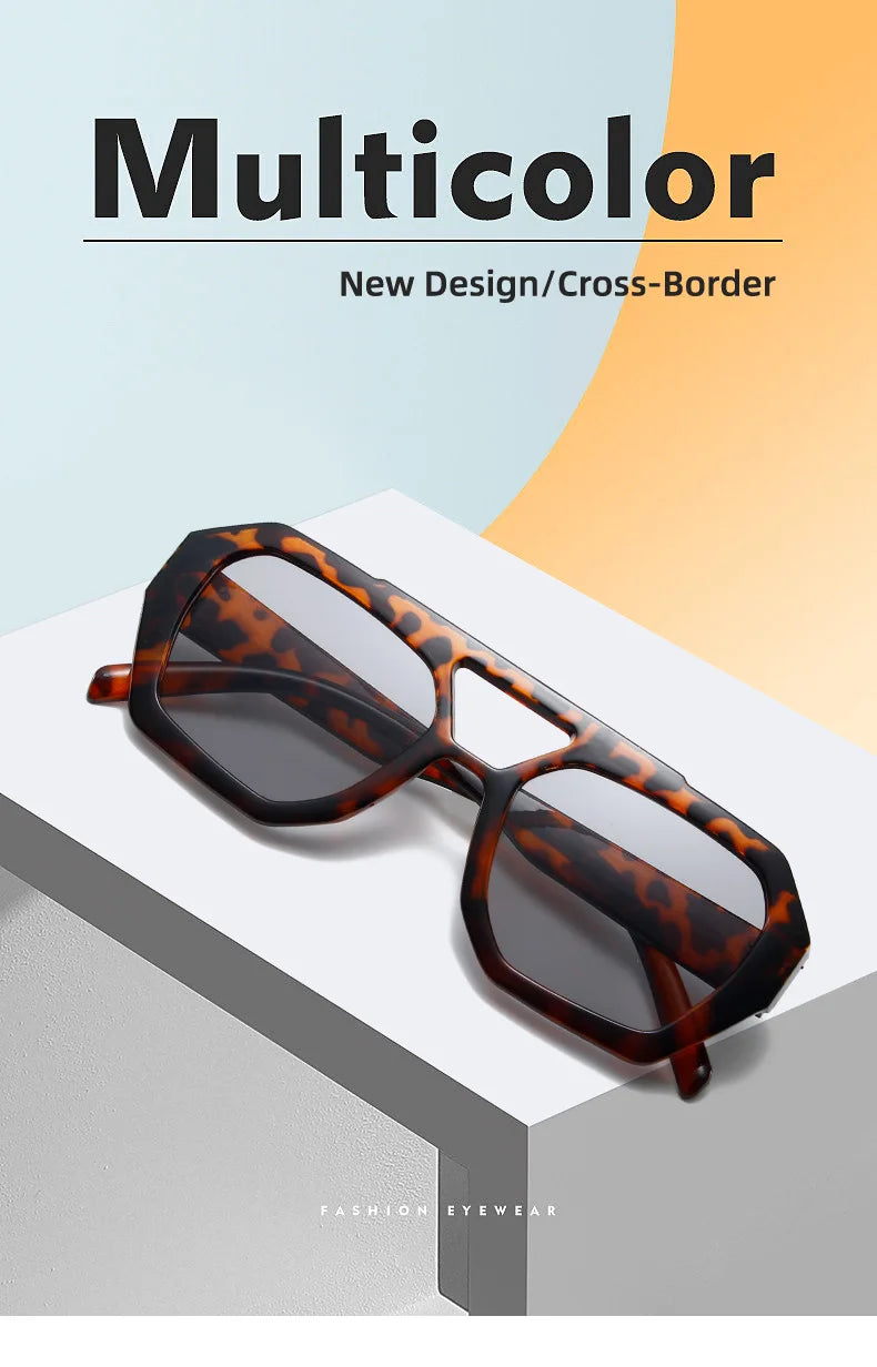 Big Frame Women's Sunglasses Retro Double Bridges Leopard Brown Gradient Eyewear Fashion Luxury Designer Sun Glasses