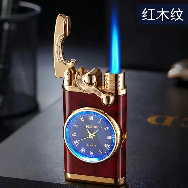 Rocker Arm Dial Metal Gas Lighters Jet, Butane Torch, Real Watch Lighter, Cigarette Cigar Lighter, Smoking Gadgets for Men