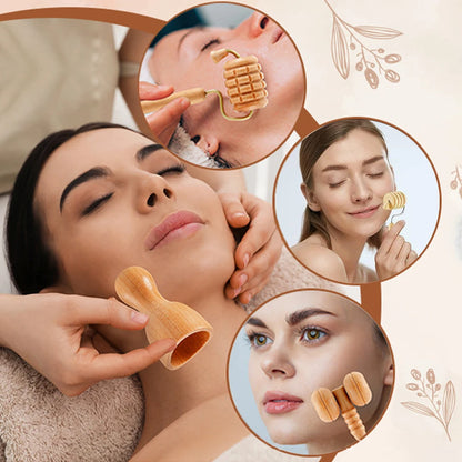 Face Massagers Gua Sha Tools Wood Therapy Meridian Massage Kit Roller Facial Lifting Masajeador Maderoterapia Scraper