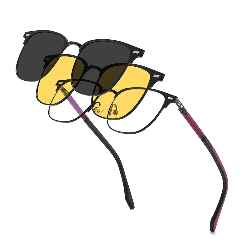 3 in 1 Magnetic Rectangle Polarized UV400 Business Sunglasses for Men Women Optical Eyewear Set