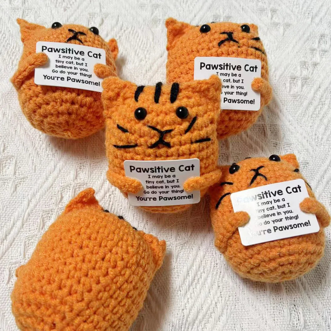 3 Pcs Positive Energy Cat Hug Pocket Doll Mini Handmade Plush Wool Knitting Doll With Card Funny Christams Gift Home Room Decoration