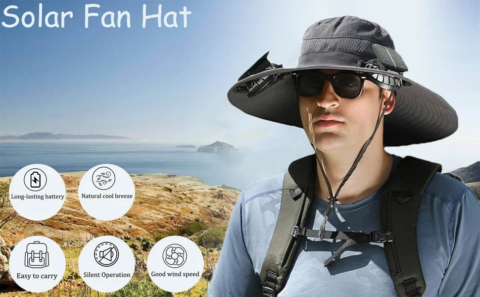 Wide Brim Solar Fan Hat With Dual Fans