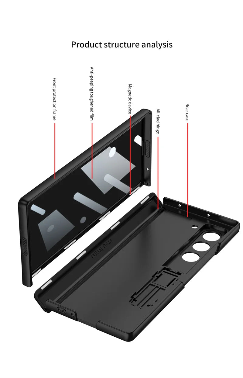Luxury  Hinge Case for Samsung Z Fold 6 3 4 5 Case with Anti-peeping Glass All-inclusive Shockproof Shell Case