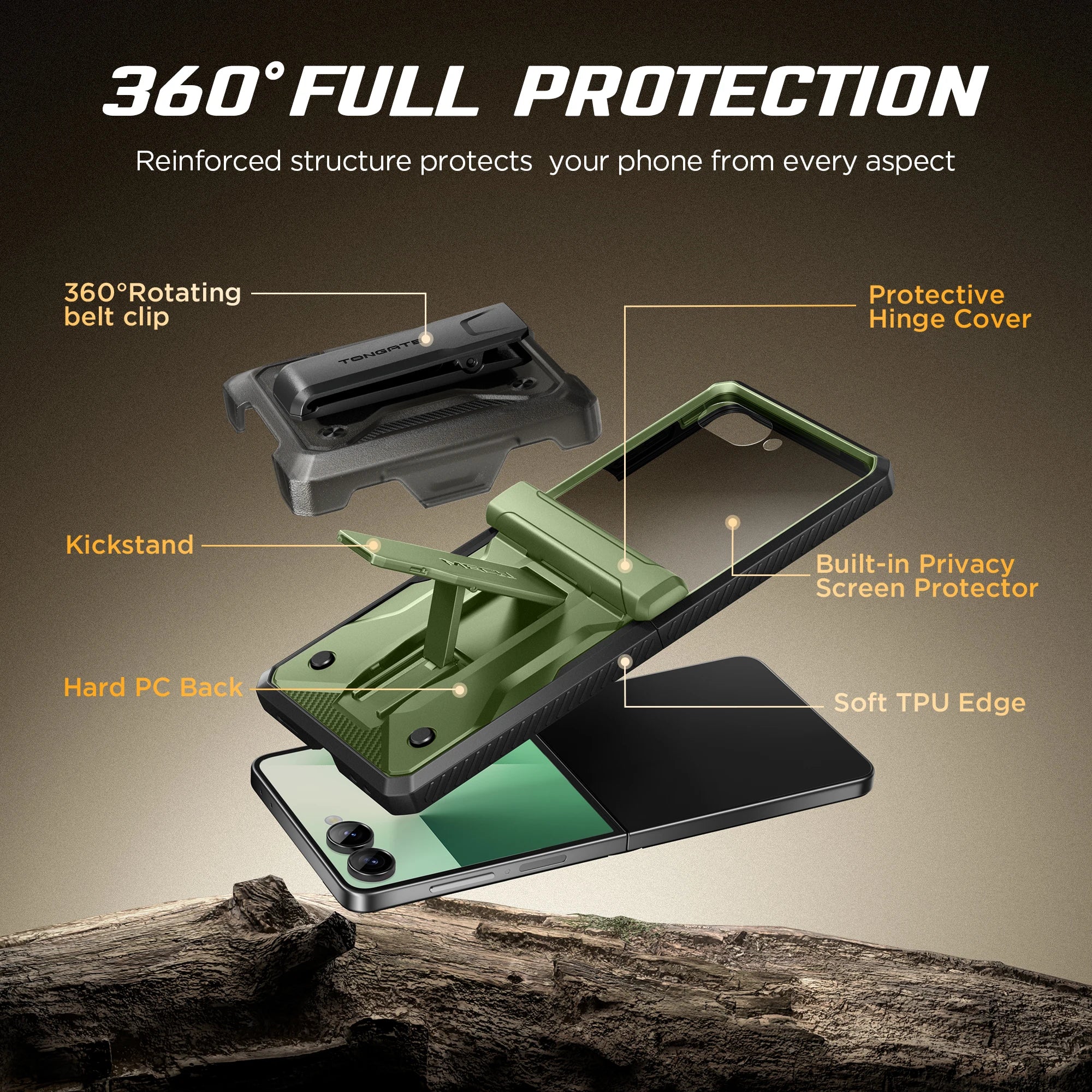 For Samsung Galaxy Z Flip 7 Case with Kickstand Hinge Protection Cover Built-in Privacy Screen Protector Phone Case & Belt-Clip