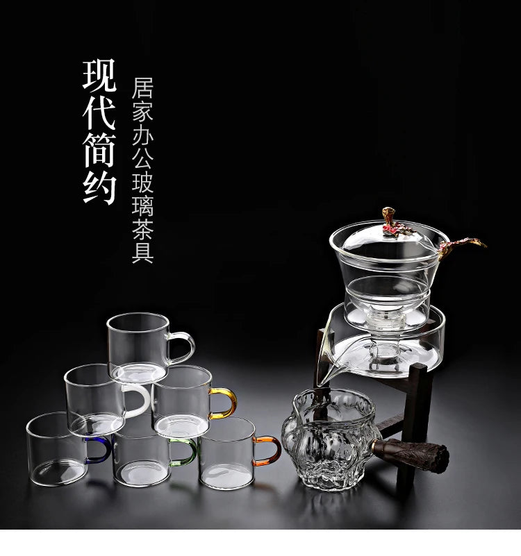 Heat-resistant glass tea set magnetic water diversion rotating cover bowl semi-automatic tea maker lazy teapot Kungfu tea set