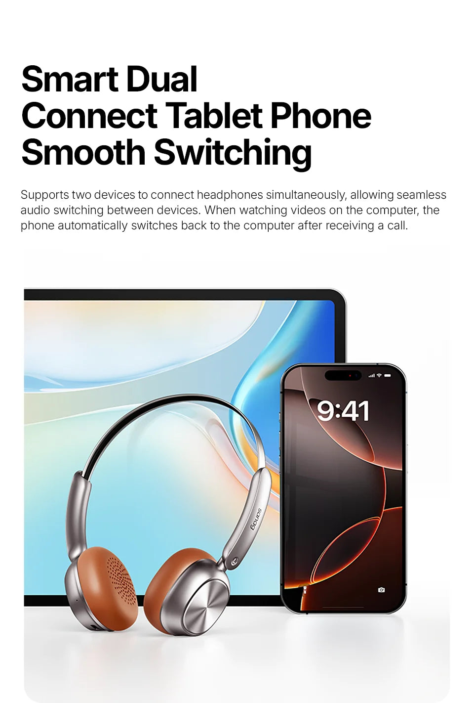 D20S Retro Headband Headphones Bluetooth 5.4 Sport Earbuds HiFi Sound Noise Cancelling Headband Earphones for Running