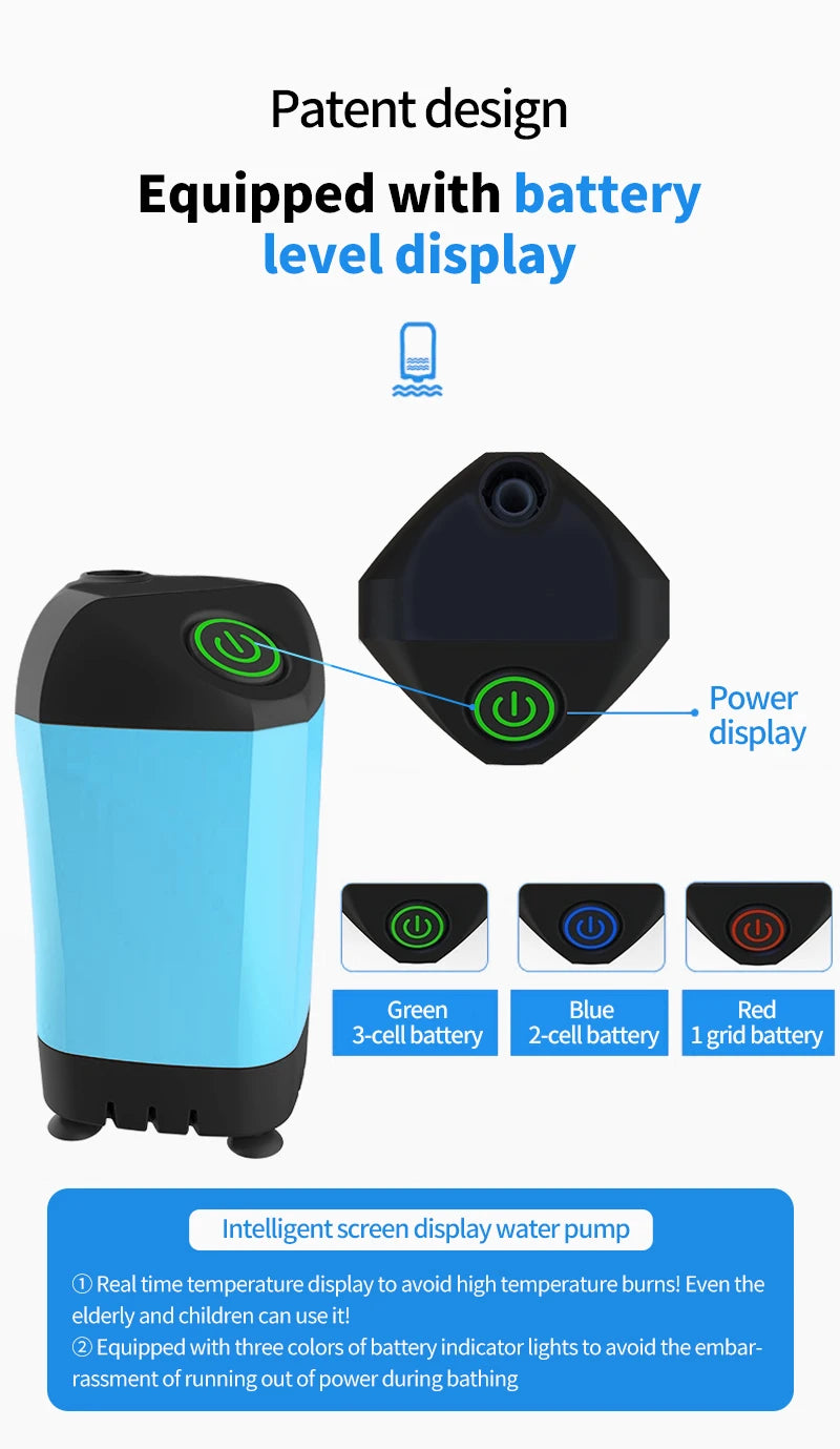 Portable Rechargeable Electric Camping Shower Pump with Temperature Display