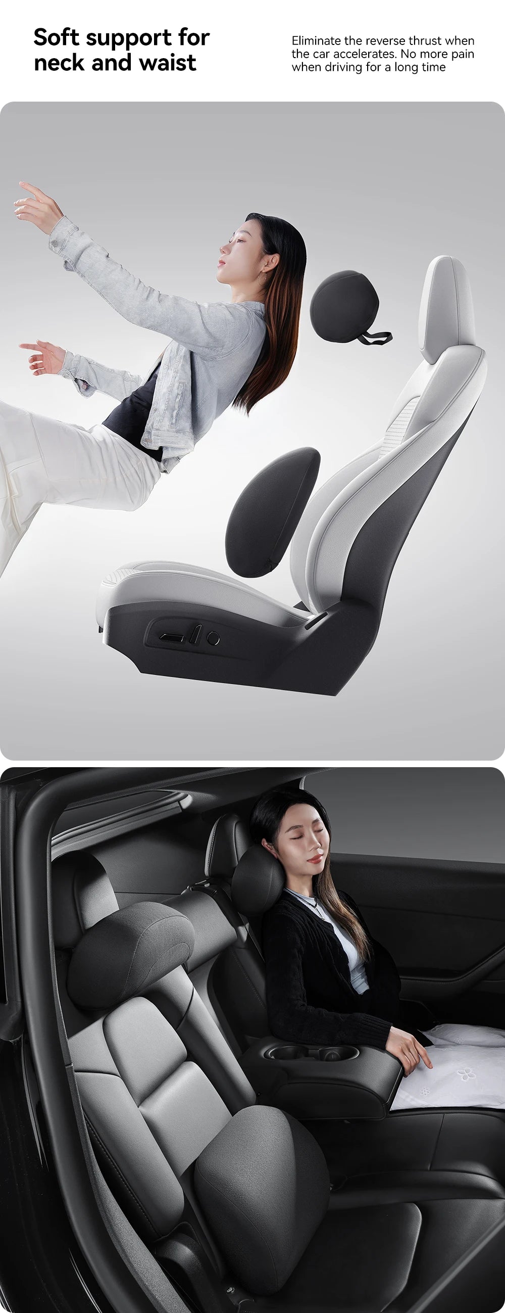 Memory Foam Neck Pillow and Lumbar Support Cushion for Tesla Model 3 Y X S