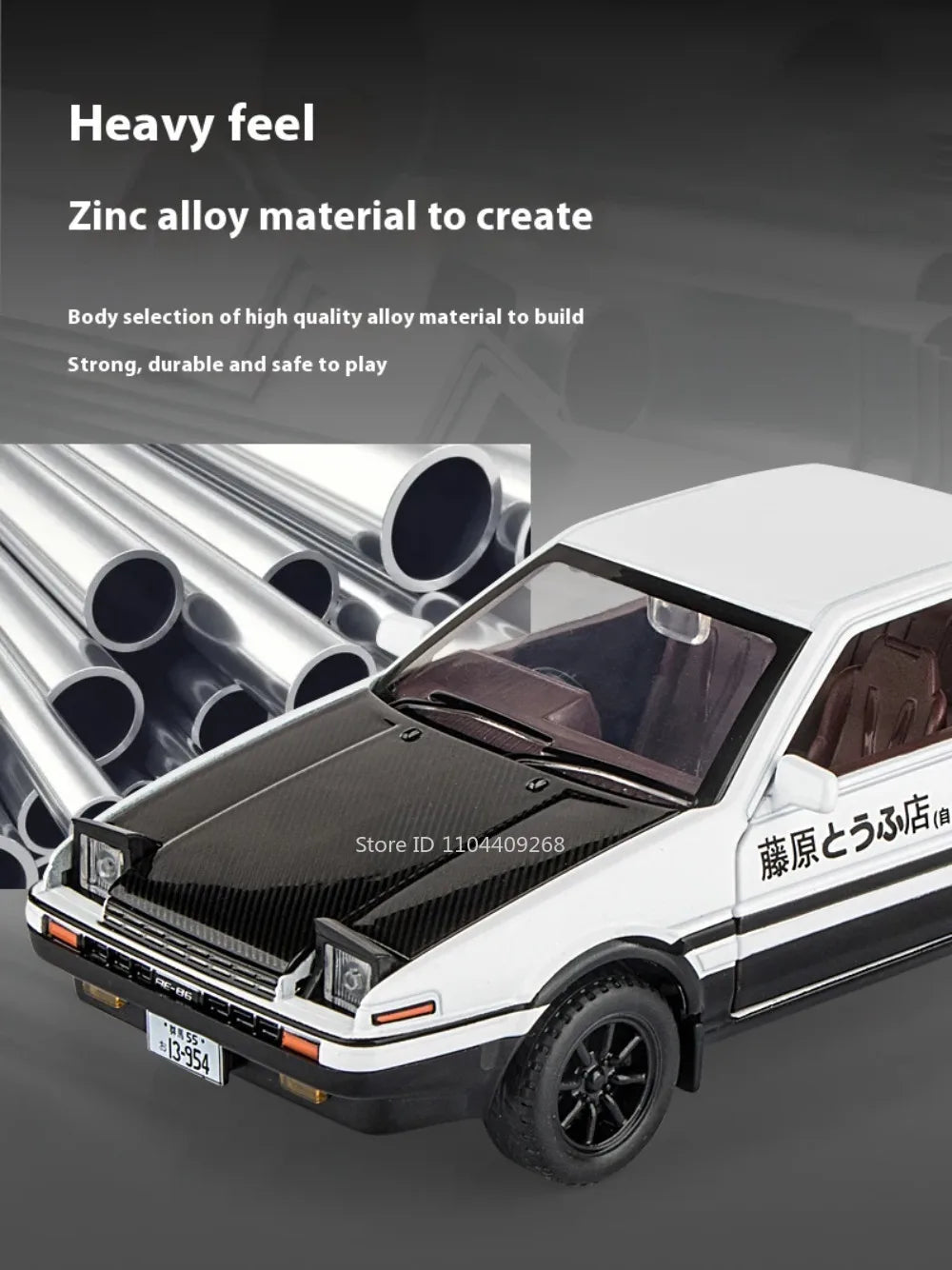 1:30 Scale Initial D AE86 Toy Car Model Alloy Body Rubber Tire Shock Absorption Pull Back Simulation Vehicles Boys Birthday Gift