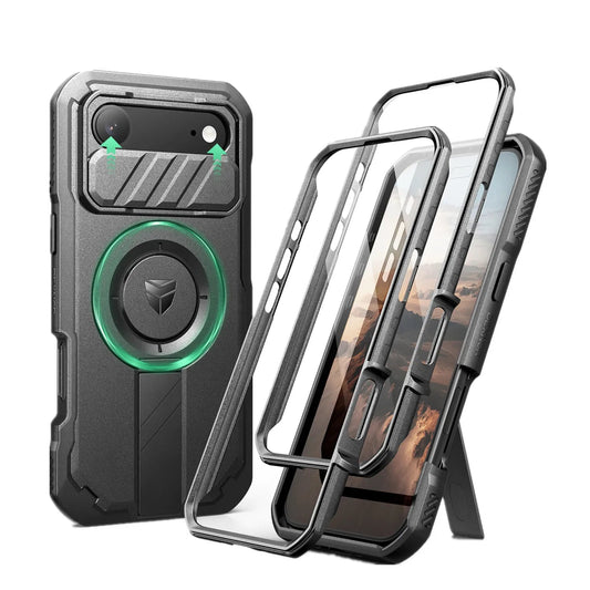 For iphone Air Case Rugged Armor Shockproof Case with Built-in Sliding Camera Cover and Built-in Screen Protector Kickstand