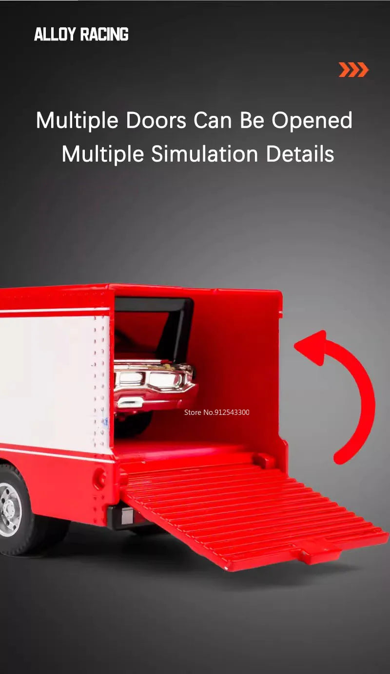 Scale 1:64 Container Alloy Trailer Model Toy Car Diecast Metal Movable Joint Pull Back Rescue Engineering Vehicles Gifts for