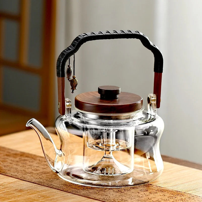 850ml Wooden Handle Glass Teapot with Infuser