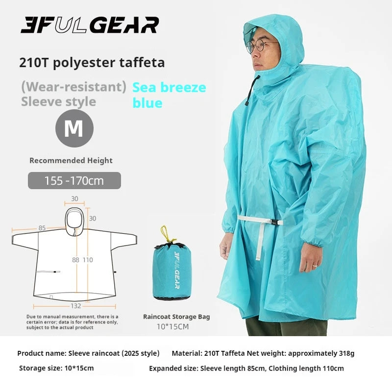 Ultralight Waterproof Nylon Rain Poncho for Hiking Cycling and Camping