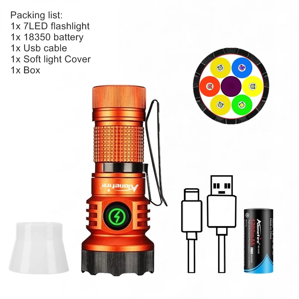 7 LED Rechargeable Multi Colour Mini Flashlight