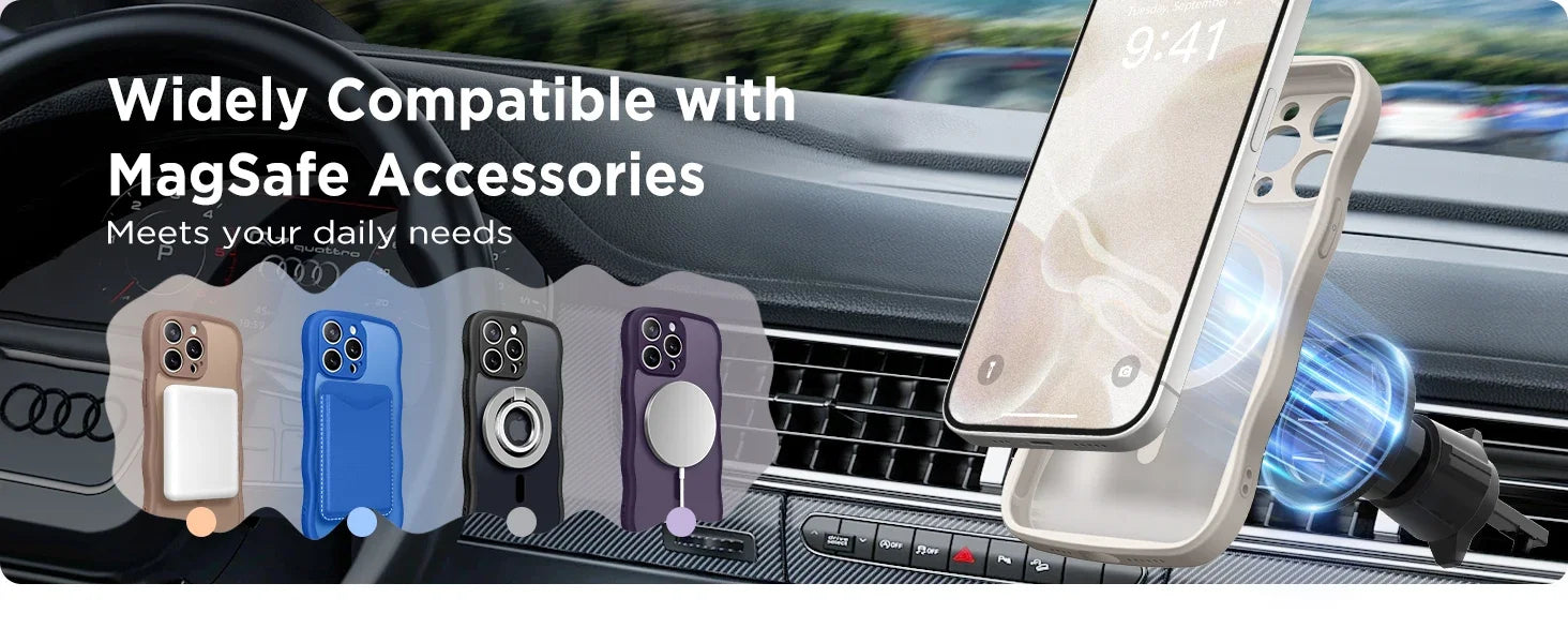 For iPhone 15 Pro Max Case Curly Wave Frame Shape Design Camera Protection Drop Shockproof Compatible with MagSafe Phone Case