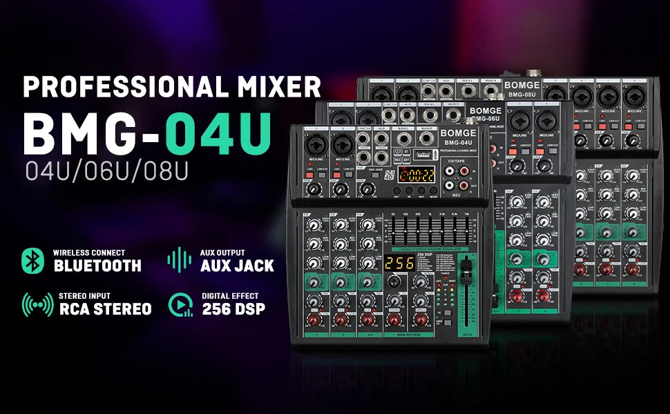 Compact Audio Mixer with 256 DSP Effects and 7 Band Master EQ