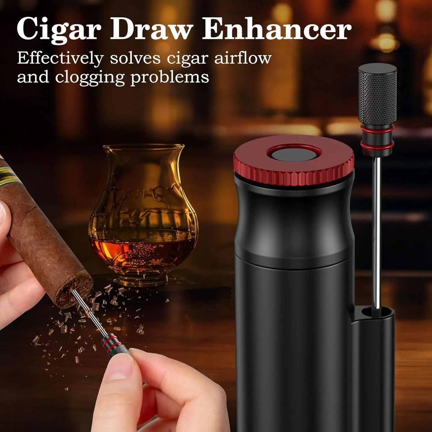 Travel Cigar Tube, Portable Aluminum Cigar Storage Tube Built in Humidifier, with Dual Cigar Punch Cigar Needle Cigar Holder