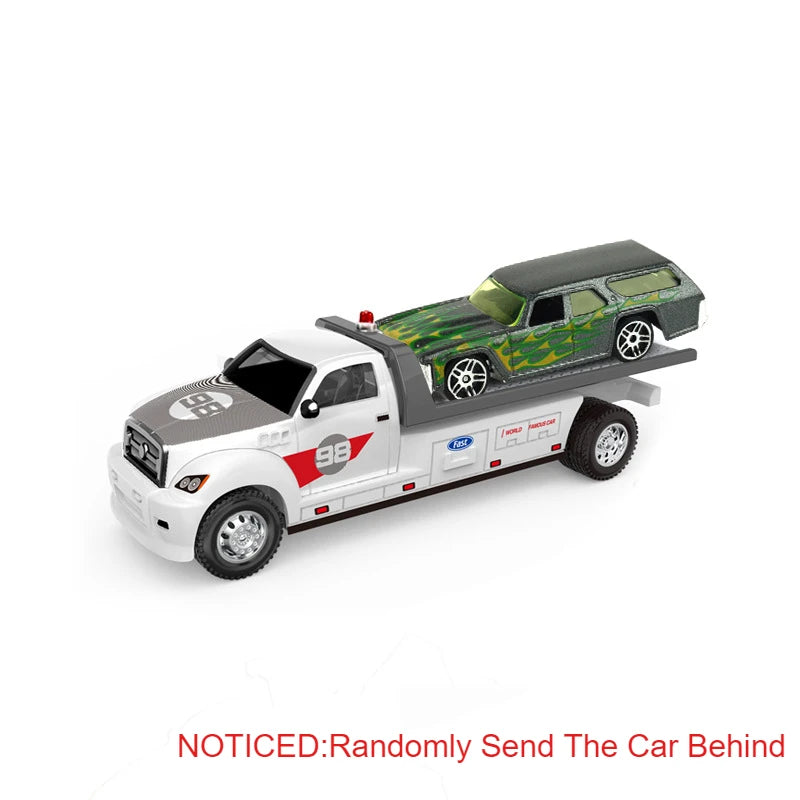 Scale 1:64 Container Alloy Trailer Model Toy Car Diecast Metal Movable Joint Pull Back Rescue Engineering Vehicles Gifts for