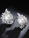 Imitation Pearl Leaf Stud Earrings for Women Fashion White Marquise Zircon Earring