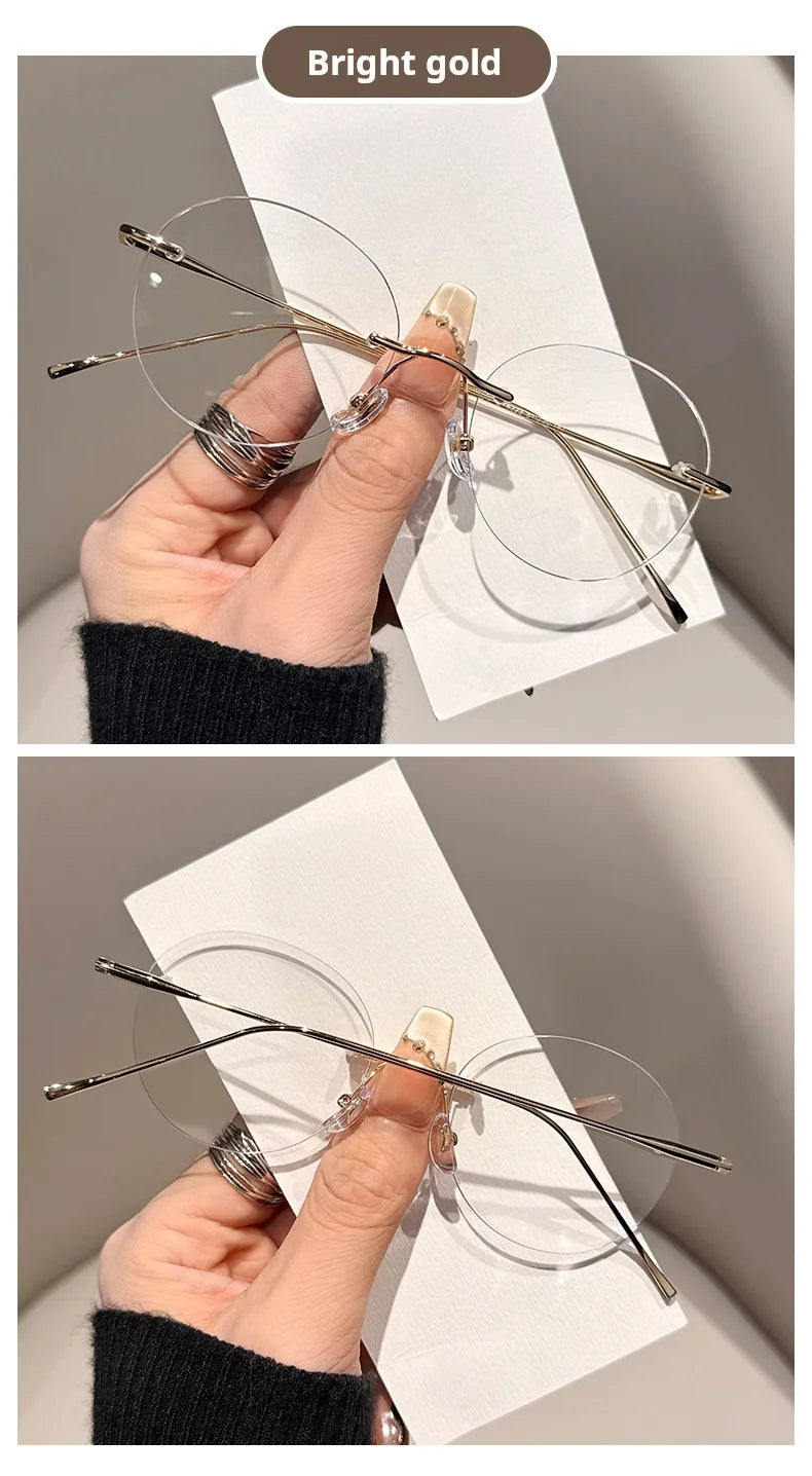 Womens Retro Round Rimless Progressive Multifocal Prescription Glasses