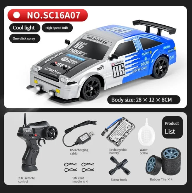 AE86 RC Drift Car 1 to 16 Scale 4WD High Speed Racing Car With Light And Spray