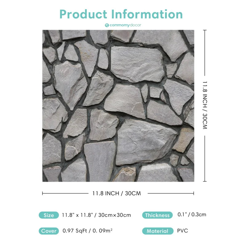 10pcs 3D Faux Stone Peel and Stick Wall Panel Self Adhesive Kitchen Tile Backsplash 3D Wall Sticker Tile Sticker 30cm x 30 cm