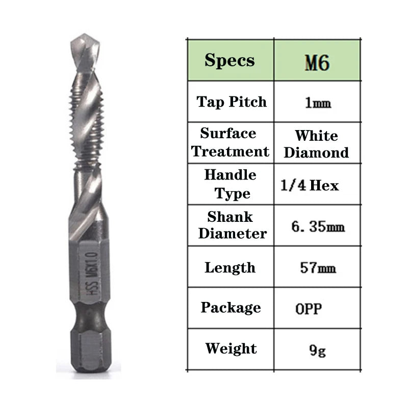 1pcs Hex Shank Titanium Plated HSS Screw Thread Metric Tap Drill Bits Screw Machine Compound Tap M3 M4 M5 M6 M8 M10 Hand Tools