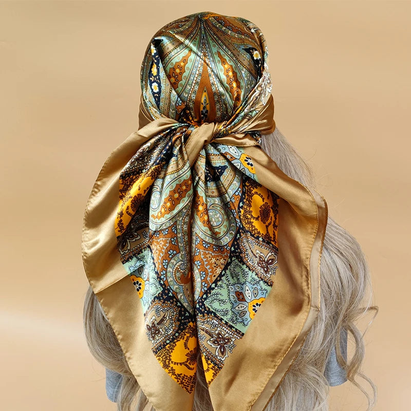 Kerchief Silk Satin Neck Scarf Women Print Hijab Female Square Shawls Wraps office Lady muffler bandanna