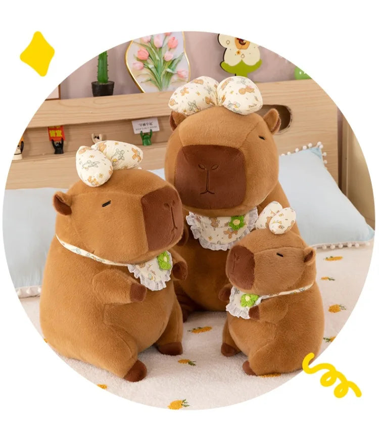 55cm Kawaii Capybara Plush Toy Cartoon with Bow Apron Stuffed Doll Large Cute Baby Gift Kids Birthday Xmas High Quality