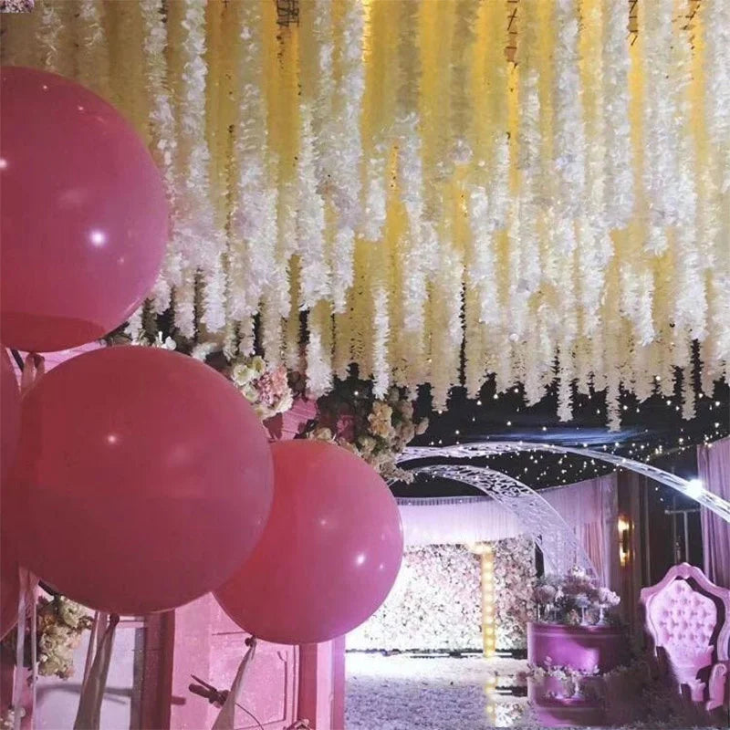 Artificial Wisteria Garland Flowers Faux Wall Vine Flower Backdrop Hanging Flowers Arch Garden Home Wedding Party Decor Rattan