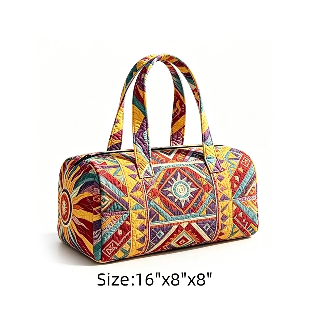 Summer Quilted Duffel Bag Tropical Vacation Carry-on Luggage Beach Travel Tote with Zipper Coconut Tree Surfboard Print Handbag