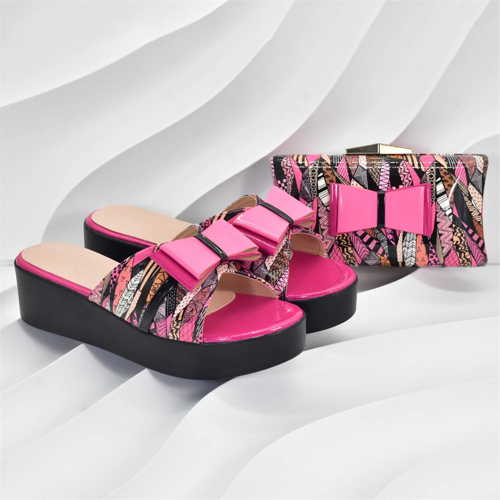 Latest African Shoes and Bags Matching Set Patent Leather Womens Platform Heels Handbags and Shoes Set Mixed Colors Women Pumps