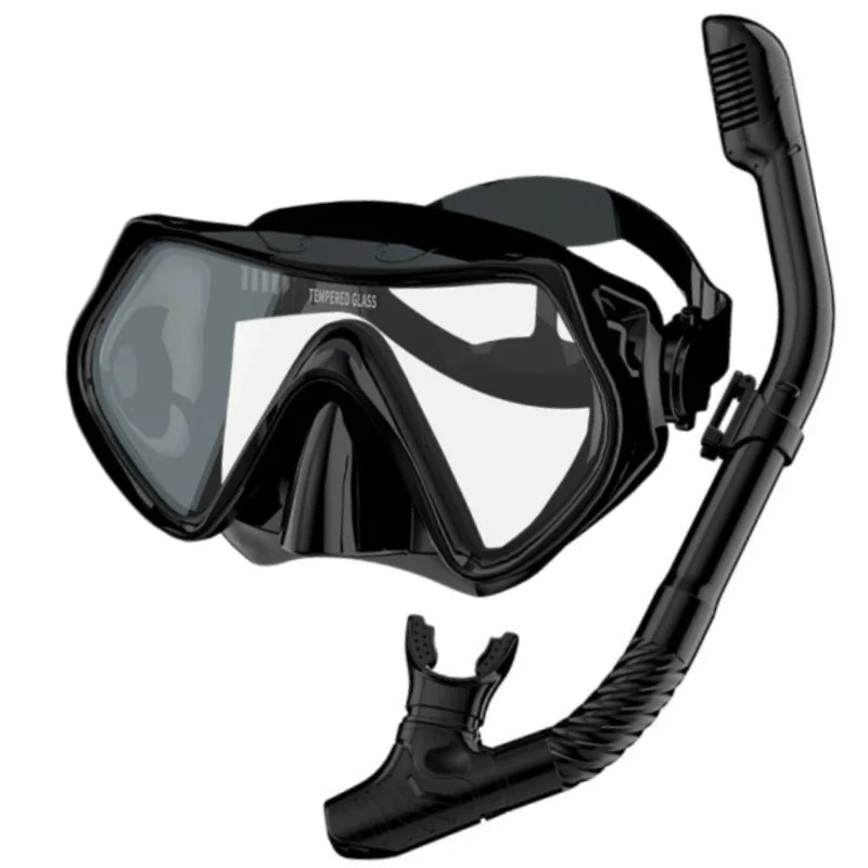 Scuba Diving Mask Snorkel Set For  Tempered Glass Professional Panoramic Snorkeling Gear Swimming Training