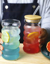 1/2pcs Beverage Glasses With Straws Glass Cups clear Ripple Drinking Glasses for Juice Beer Wine Champagne Cocktail 350/500ml