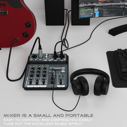 4 Channel Audio Recording Mixer With Bluetooth USB And 48V Phantom Power Light Grey