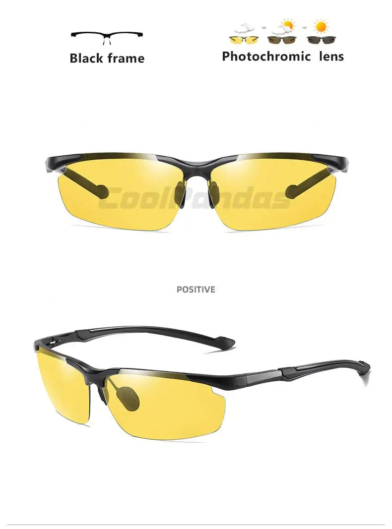 Aluminum Rimless Photochromic Polarized UV400 Day Night Driving Sunglasses for Men Women