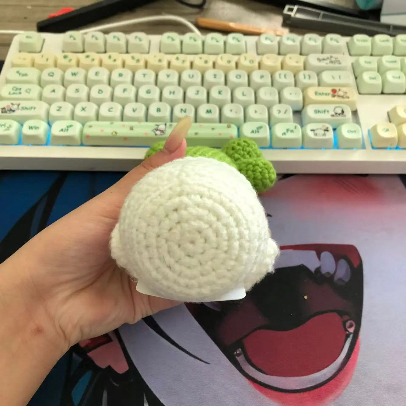 2 Pcs Funny Handmade Knitted Cactus Plants Ornament Home Room Decor Crochet Positive Cactus Doll With Emotional Card Christmas Gift