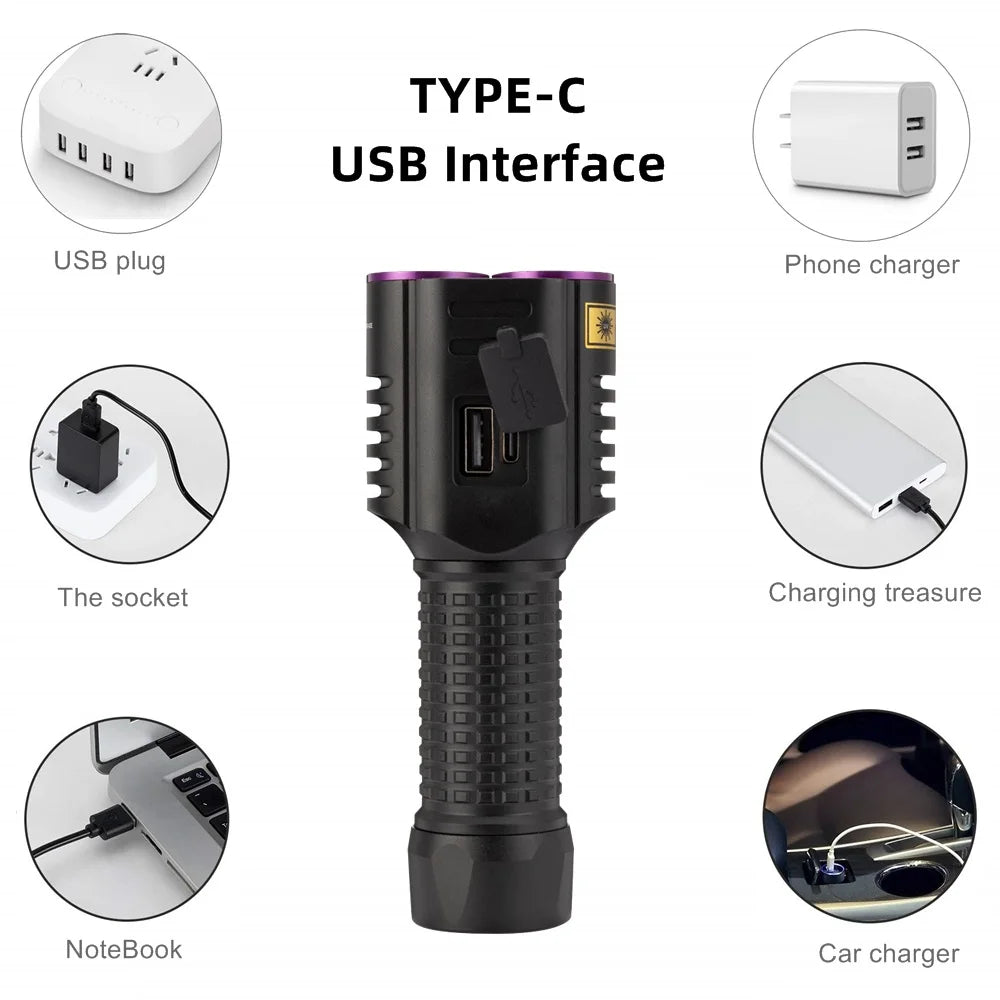 20W 365nm UV Rechargeable Flashlight With White Light