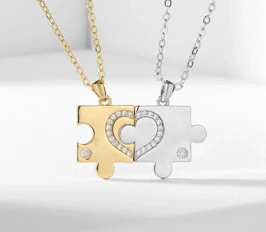 Geometric Puzzle Couple Necklaces for Women Fashion White Gold Color Zircon Pendant