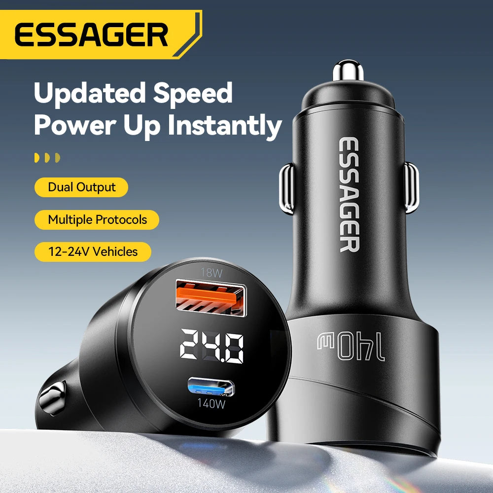 140W USB C Car Charger PD 3.1 QC 4.0 Fast Charging USB A + Type C Adapter for Laptop & Phone