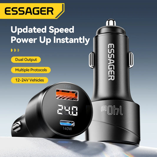 140W USB C Car Charger PD 3.1 QC 4.0 Fast Charging USB A + Type C Adapter for Laptop & Phone