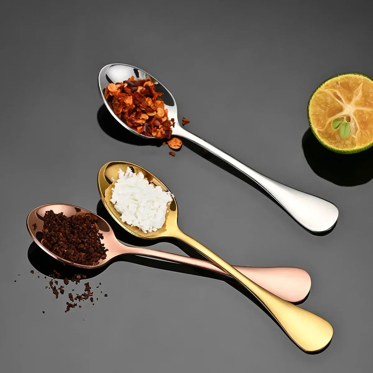 Small Gold Korean Spoon Mini Stainless Steel Soup Spoon Multi-purpose Tableware for Dessert Seasoning Coffee Cake Gift