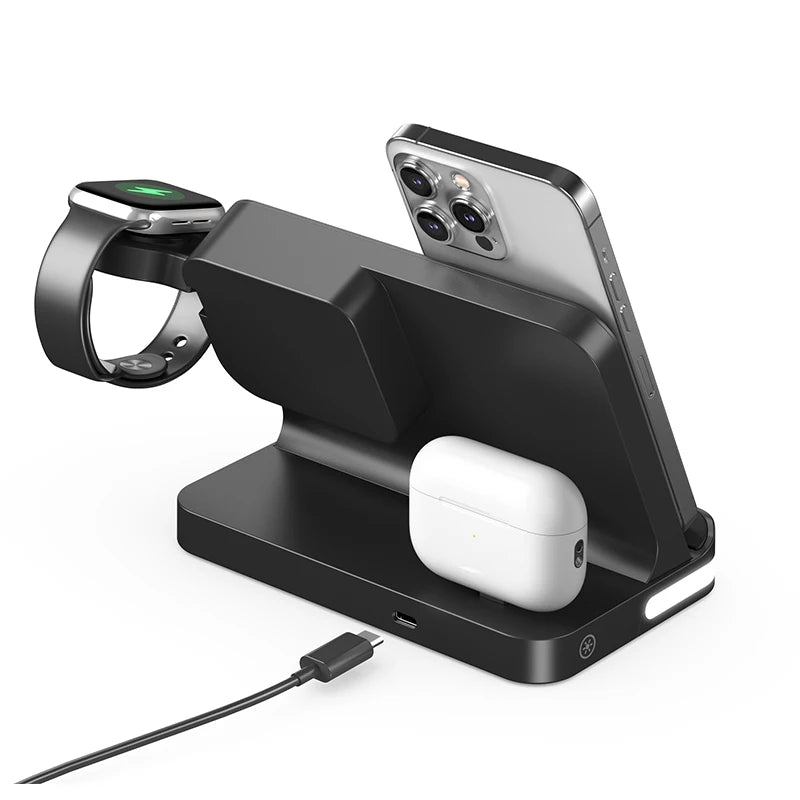 Four in one desktop clock wireless charger that can charge phones, headphones, and watches simultaneously