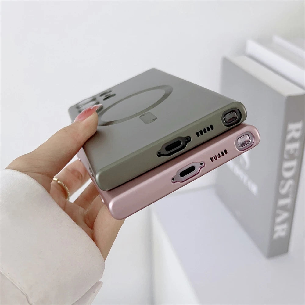 Metal Matte For Magsafe  Wireless Charger Case for Samsung S24 S23 Ultra S22 Plus S21 Shockproof Soft Silicone Cover