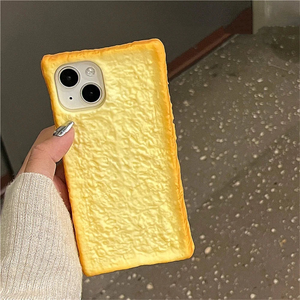 INS Funny Cute Fun Toast Bread Phone Case For iPhone 16 15 14 13 Pro Max Plus Creative Cartoon Soft Silicone Back Cover