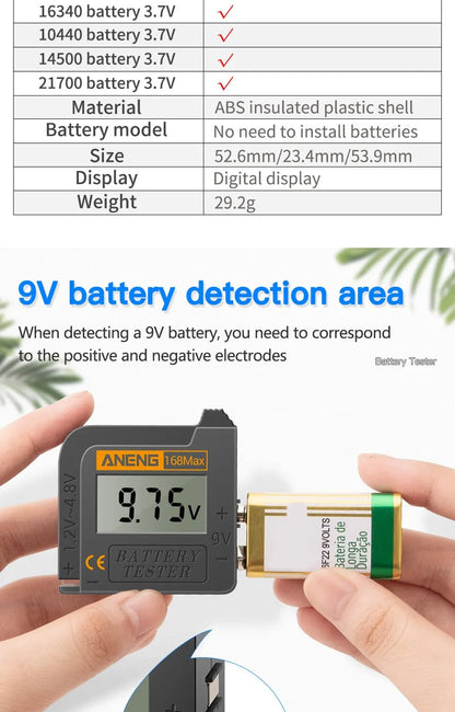 Max Digital Lithium Battery Tester Capacity Universal Test Checkered Load Analyzer Display Check AAA AA Button Cell